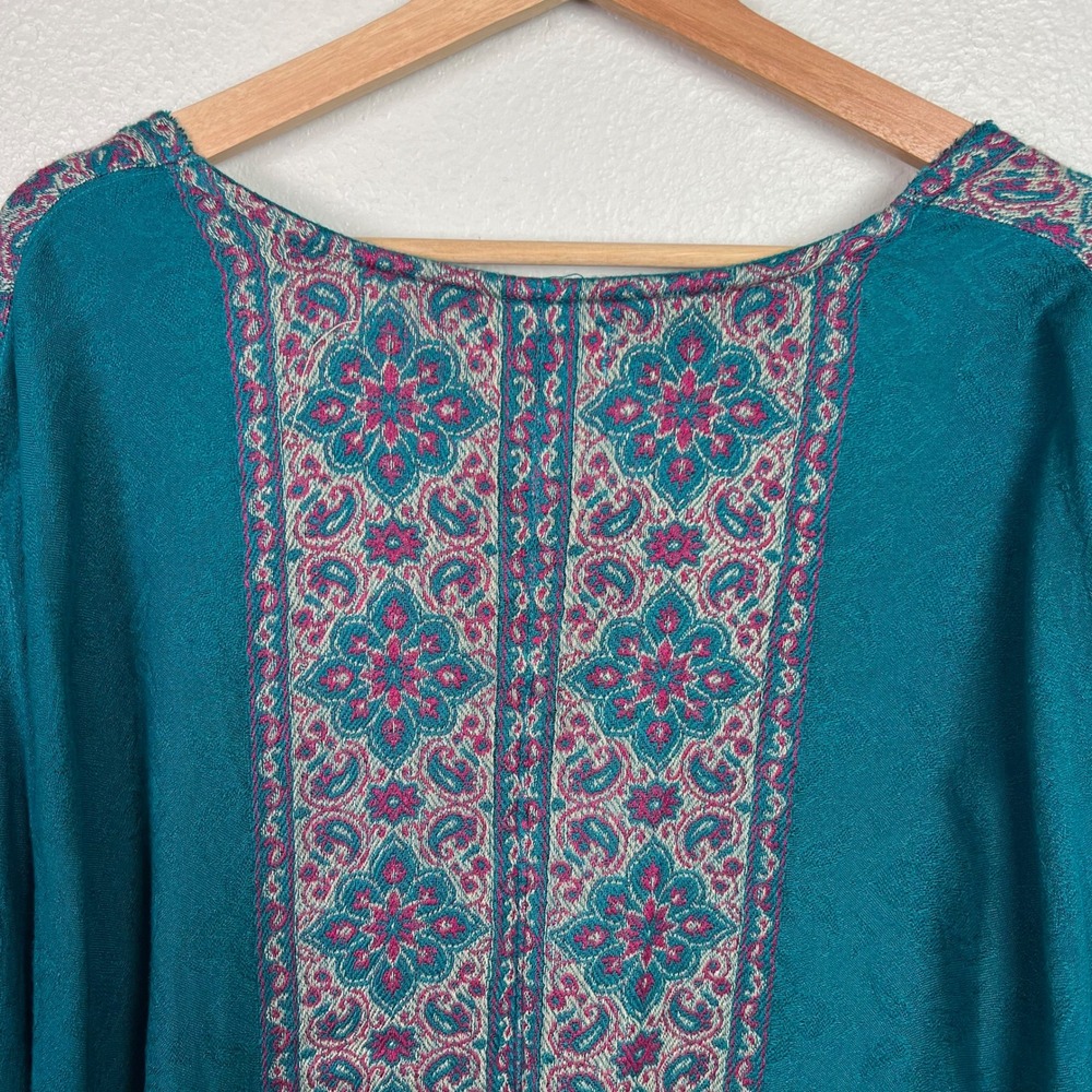 Time for Me Teal Paisley Floral Kimono Cardigan Viscose Womens 2X Boho Festival - Picture 12 of 13